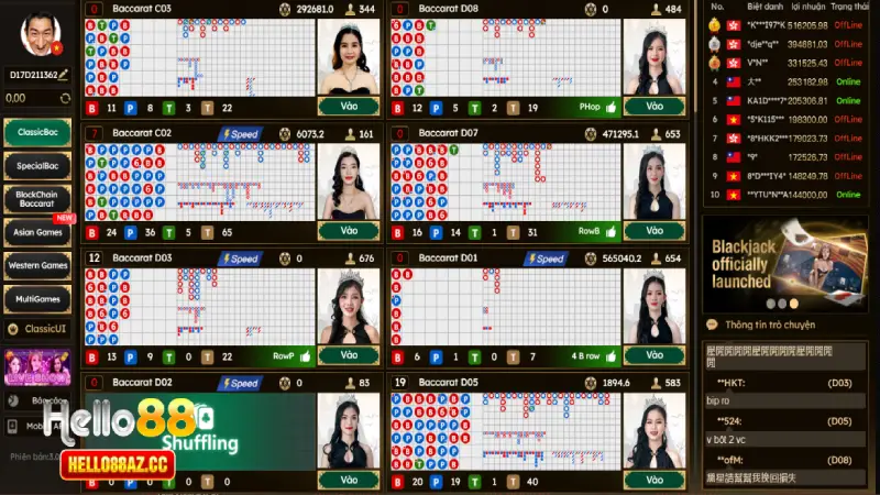 Các game casino hay tại Hello88