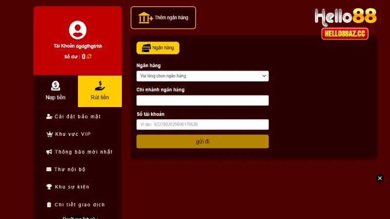 Cần liên kết tài khoản ngân hàng tại Hello88