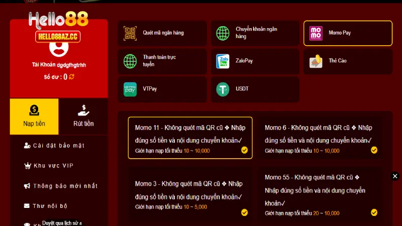 Nạp tiền Hello88 qua ví điện tử